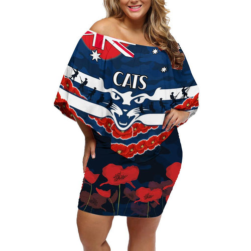 Custom Cats Football Family Matching Off Shoulder Short Dress and Hawaiian Shirt ANZAC Lest We Forget