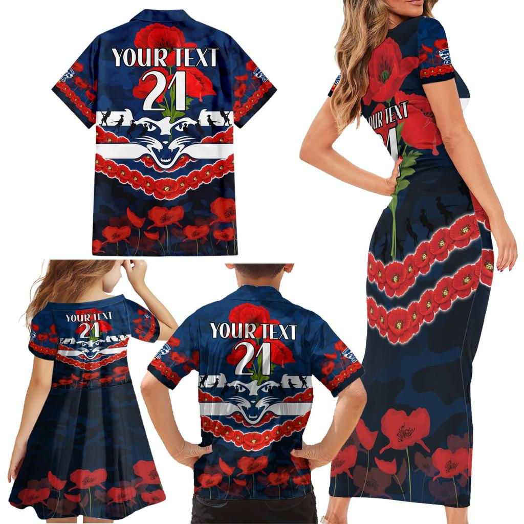 Custom Cats Football Family Matching Short Sleeve Bodycon Dress and Hawaiian Shirt ANZAC Lest We Forget