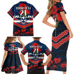 Custom Cats Football Family Matching Short Sleeve Bodycon Dress and Hawaiian Shirt ANZAC Lest We Forget