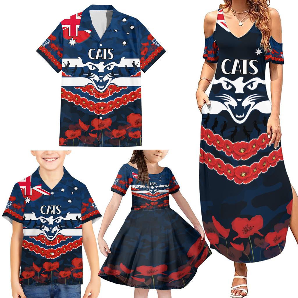 Custom Cats Football Family Matching Summer Maxi Dress and Hawaiian Shirt ANZAC Lest We Forget