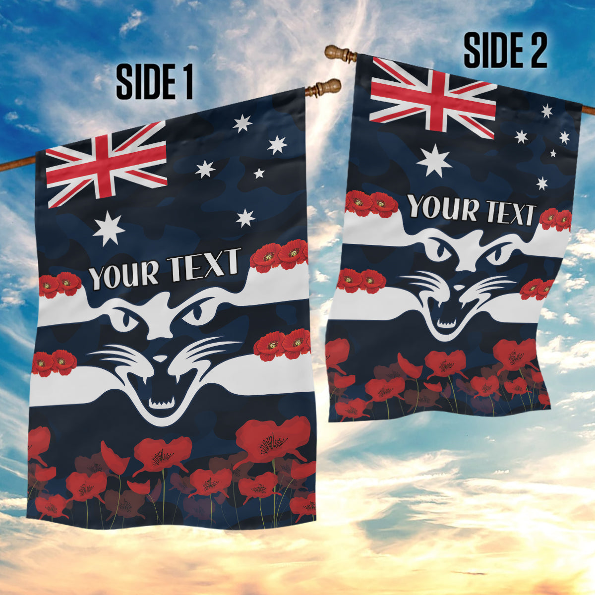 Custom Cats Football Garden Flag ANZAC Lest We Forget