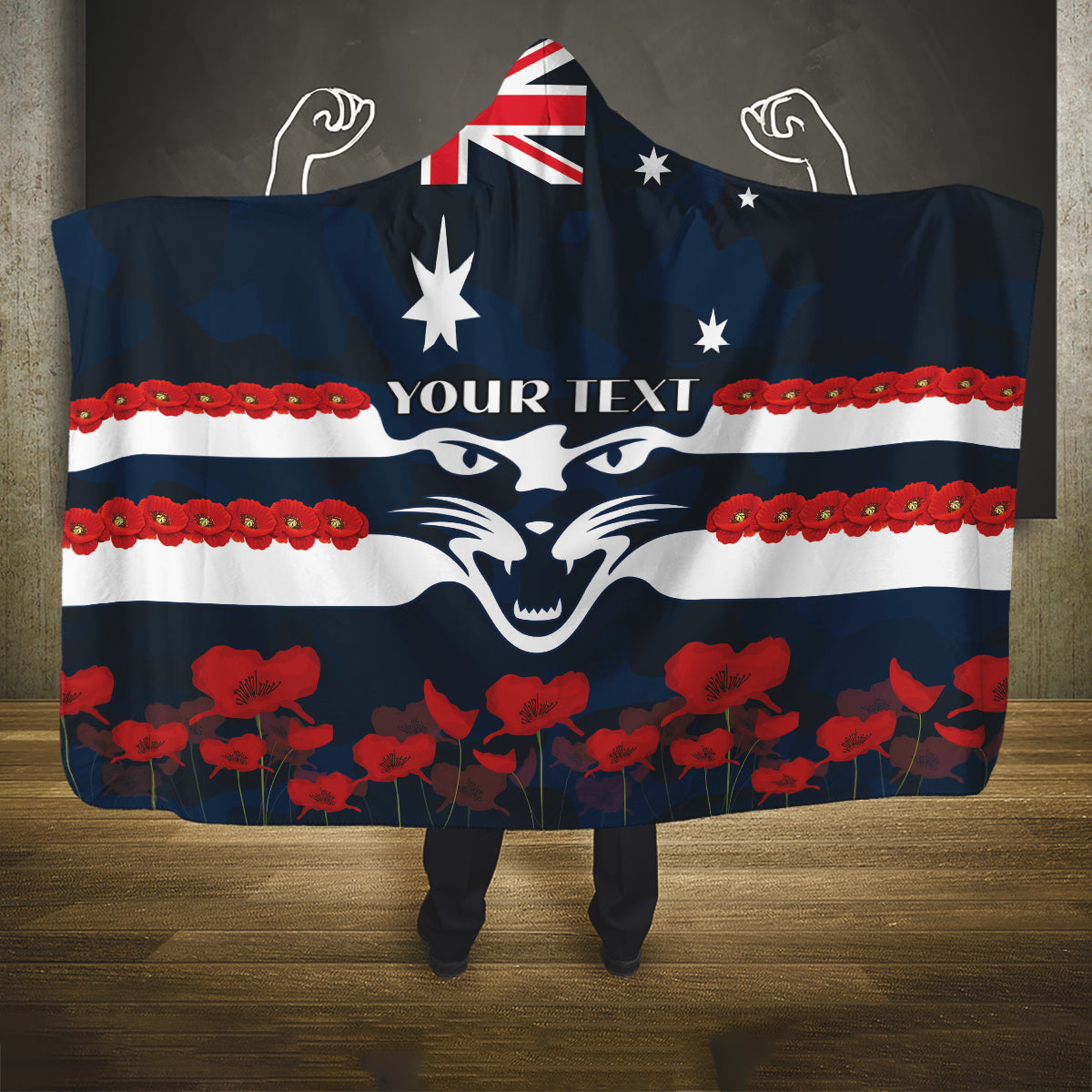 Custom Cats Football Hooded Blanket ANZAC Lest We Forget