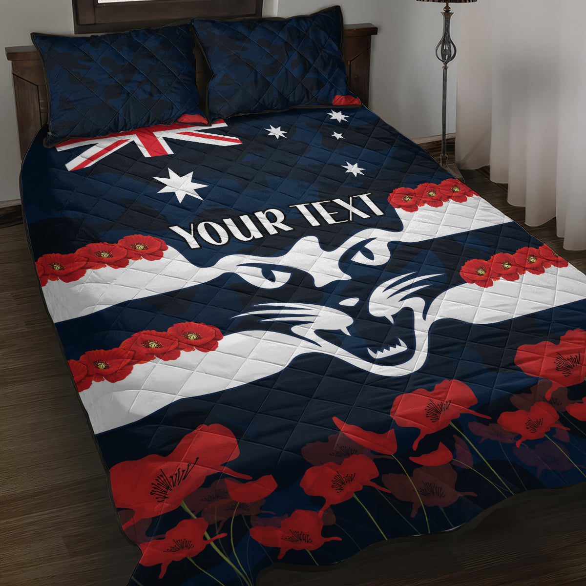 Custom Cats Football Quilt Bed Set ANZAC Lest We Forget
