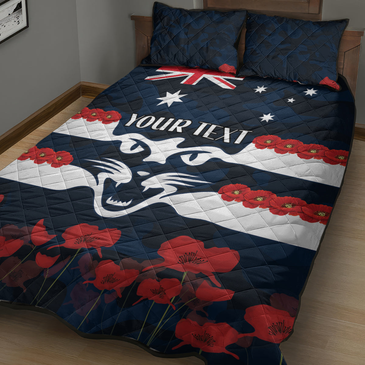 Custom Cats Football Quilt Bed Set ANZAC Lest We Forget