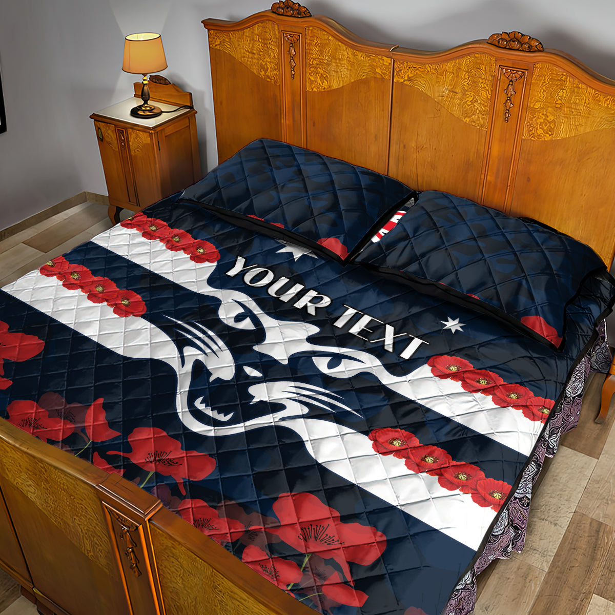 Custom Cats Football Quilt Bed Set ANZAC Lest We Forget