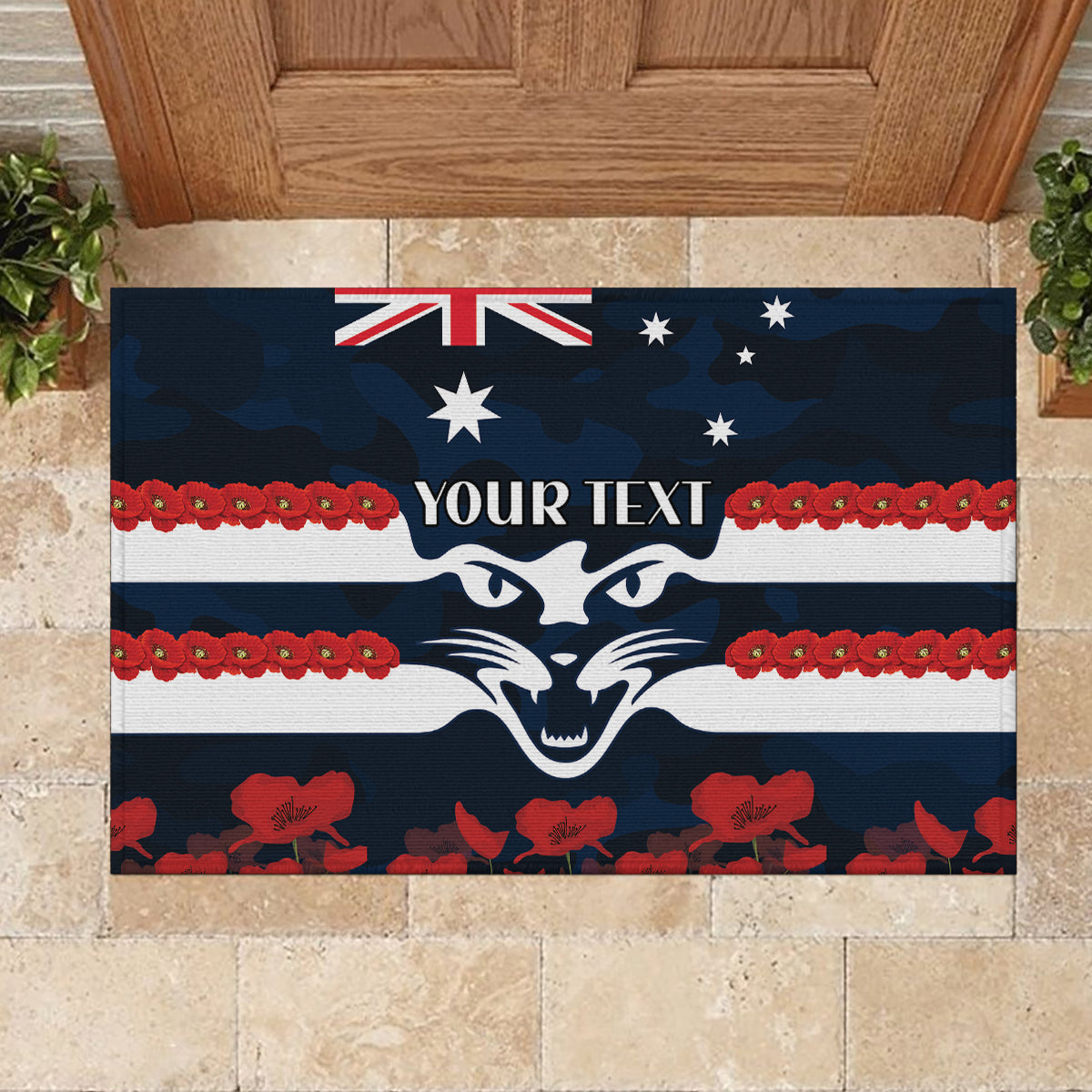 Custom Cats Football Rubber Doormat ANZAC Lest We Forget