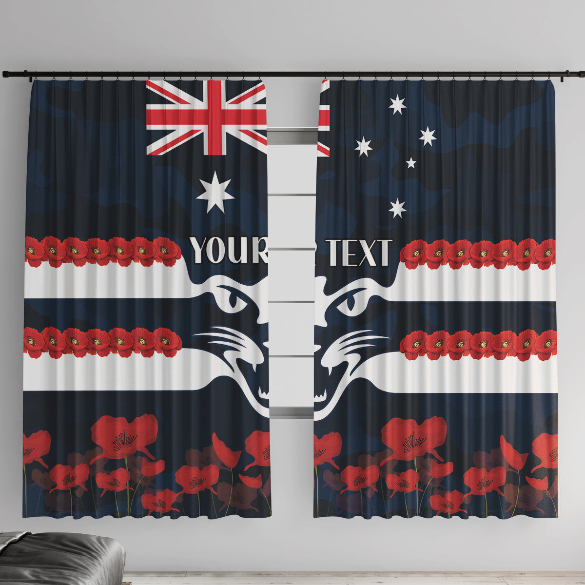 Custom Cats Football Window Curtain ANZAC Lest We Forget