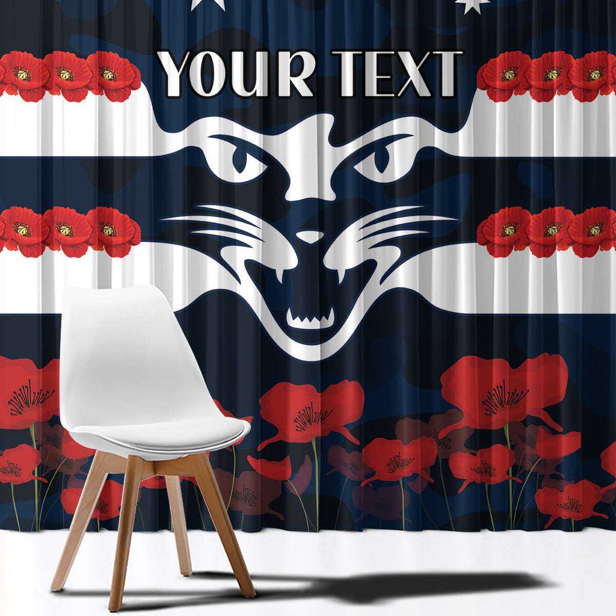 Custom Cats Football Window Curtain ANZAC Lest We Forget