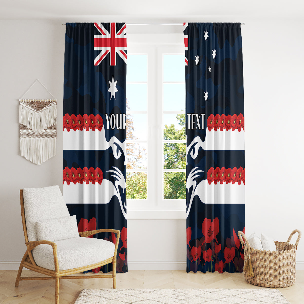 Custom Cats Football Window Curtain ANZAC Lest We Forget