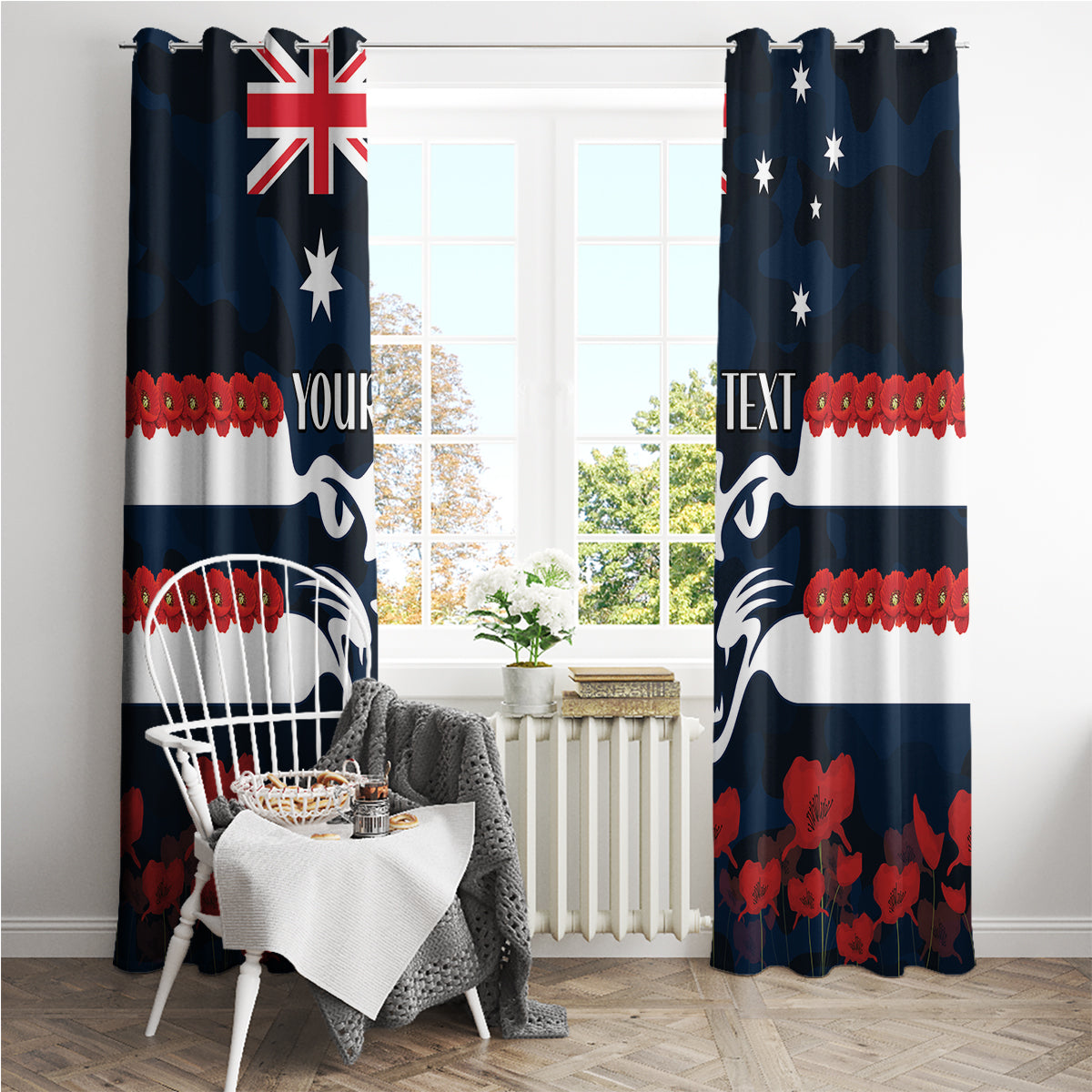 Custom Cats Football Window Curtain ANZAC Lest We Forget