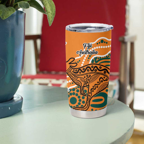Australia-Fiji Palm and Kangaroo Tumbler Cup Polynesia Tapa Mixed Indigenous Aboriginal