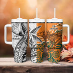 Australia-Fiji Palm and Kangaroo Tumbler With Handle Polynesia Tapa Mixed Indigenous Aboriginal