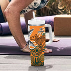 Australia-Fiji Palm and Kangaroo Tumbler With Handle Polynesia Tapa Mixed Indigenous Aboriginal
