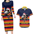 AFL Adelaide Christmas Personalised Couples Matching Long Sleeve Bodycon Dress and Hawaiian Shirt with Crows Mascot