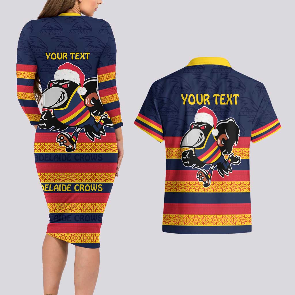 AFL Adelaide Christmas Personalised Couples Matching Long Sleeve Bodycon Dress and Hawaiian Shirt with Crows Mascot