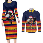 AFL Adelaide Christmas Personalised Couples Matching Long Sleeve Bodycon Dress and Long Sleeve Button Shirt with Crows Mascot