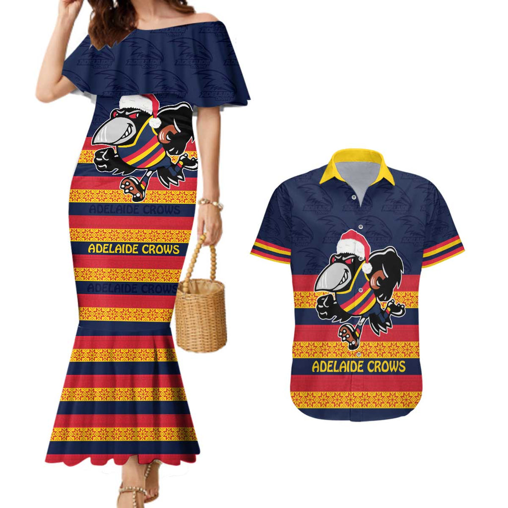 AFL Adelaide Christmas Personalised Couples Matching Mermaid Dress and Hawaiian Shirt with Crows Mascot