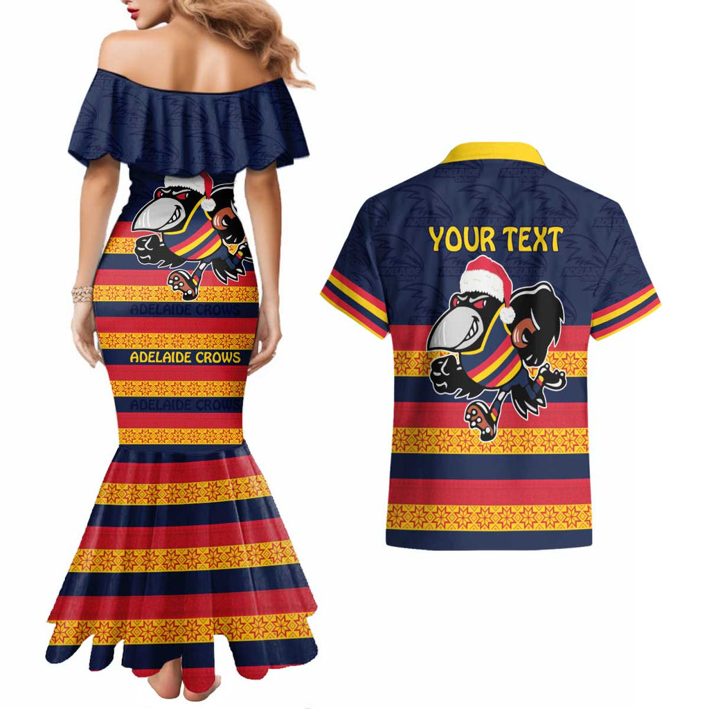 AFL Adelaide Christmas Personalised Couples Matching Mermaid Dress and Hawaiian Shirt with Crows Mascot