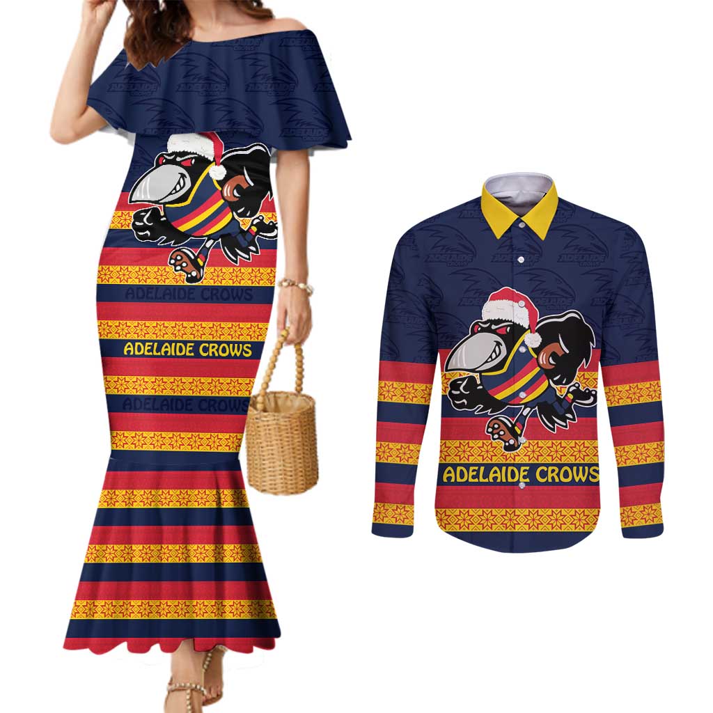AFL Adelaide Christmas Personalised Couples Matching Mermaid Dress and Long Sleeve Button Shirt with Crows Mascot