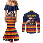 AFL Adelaide Christmas Personalised Couples Matching Mermaid Dress and Long Sleeve Button Shirt with Crows Mascot