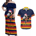 AFL Adelaide Christmas Personalised Couples Matching Off Shoulder Maxi Dress and Hawaiian Shirt with Crows Mascot