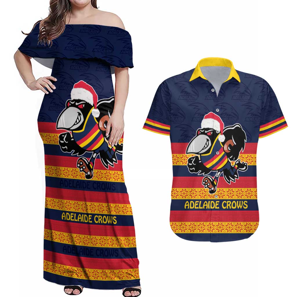 AFL Adelaide Christmas Personalised Couples Matching Off Shoulder Maxi Dress and Hawaiian Shirt with Crows Mascot