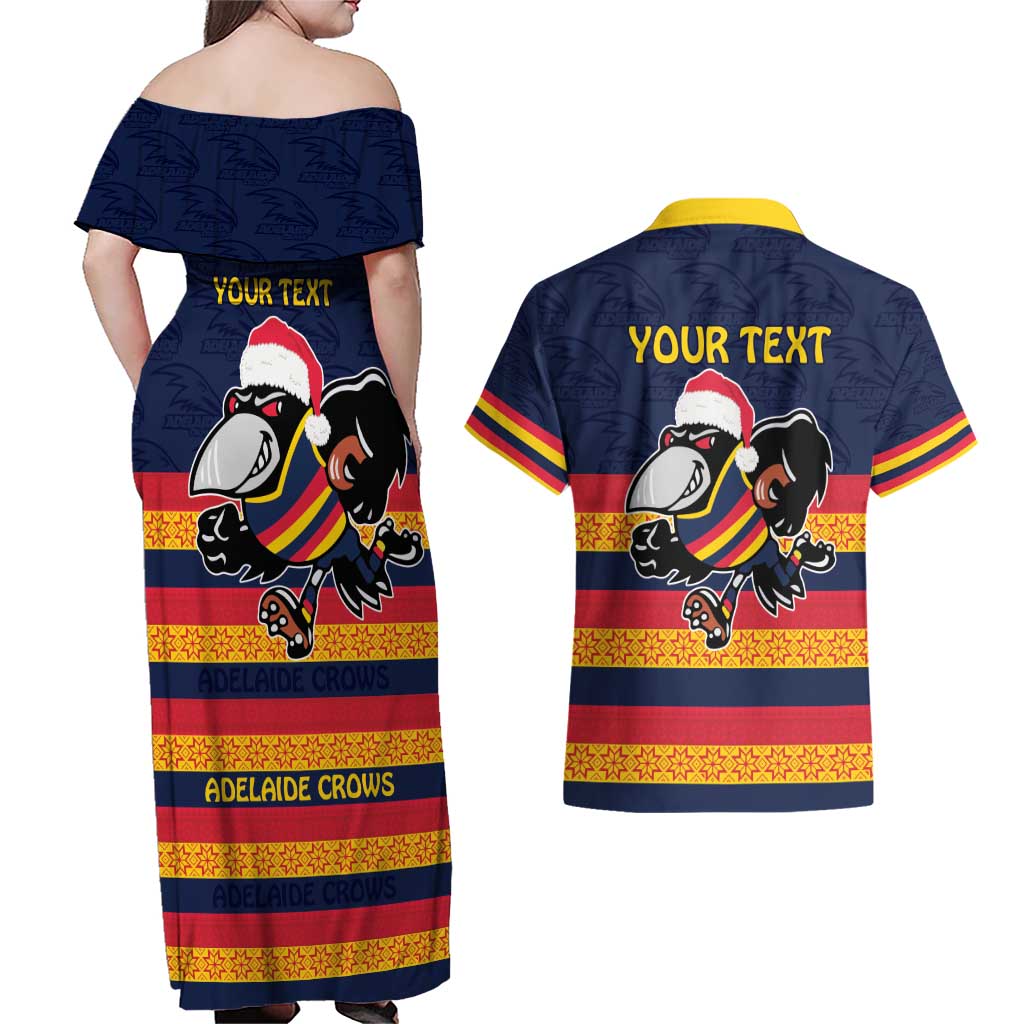 AFL Adelaide Christmas Personalised Couples Matching Off Shoulder Maxi Dress and Hawaiian Shirt with Crows Mascot