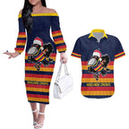 AFL Adelaide Christmas Personalised Couples Matching Off The Shoulder Long Sleeve Dress and Hawaiian Shirt with Crows Mascot