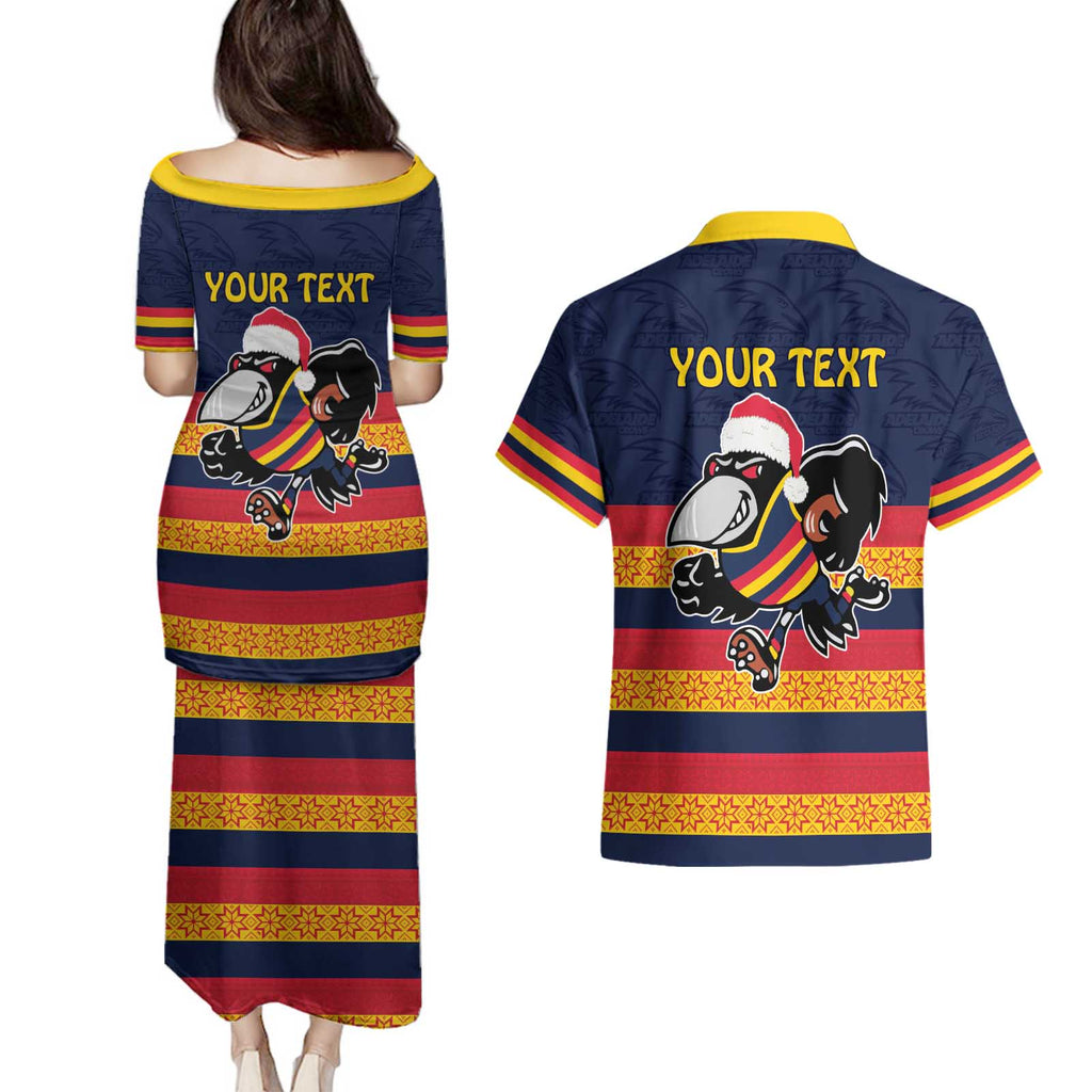 AFL Adelaide Christmas Personalised Couples Matching Puletasi and Hawaiian Shirt with Crows Mascot