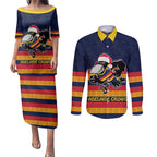 AFL Adelaide Christmas Personalised Couples Matching Puletasi and Long Sleeve Button Shirt with Crows Mascot