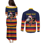 AFL Adelaide Christmas Personalised Couples Matching Puletasi and Long Sleeve Button Shirt with Crows Mascot