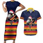 AFL Adelaide Christmas Personalised Couples Matching Short Sleeve Bodycon Dress and Hawaiian Shirt with Crows Mascot