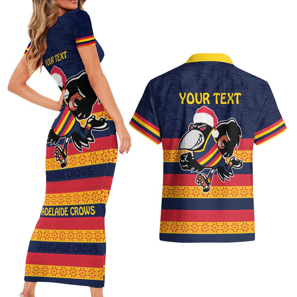 AFL Adelaide Christmas Personalised Couples Matching Short Sleeve Bodycon Dress and Hawaiian Shirt with Crows Mascot