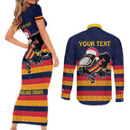 AFL Adelaide Christmas Personalised Couples Matching Short Sleeve Bodycon Dress and Long Sleeve Button Shirt with Crows Mascot
