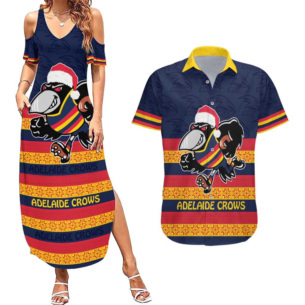 AFL Adelaide Christmas Personalised Couples Matching Summer Maxi Dress and Hawaiian Shirt with Crows Mascot