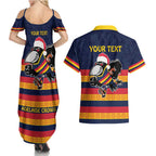AFL Adelaide Christmas Personalised Couples Matching Summer Maxi Dress and Hawaiian Shirt with Crows Mascot