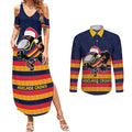 AFL Adelaide Christmas Personalised Couples Matching Summer Maxi Dress and Long Sleeve Button Shirt with Crows Mascot
