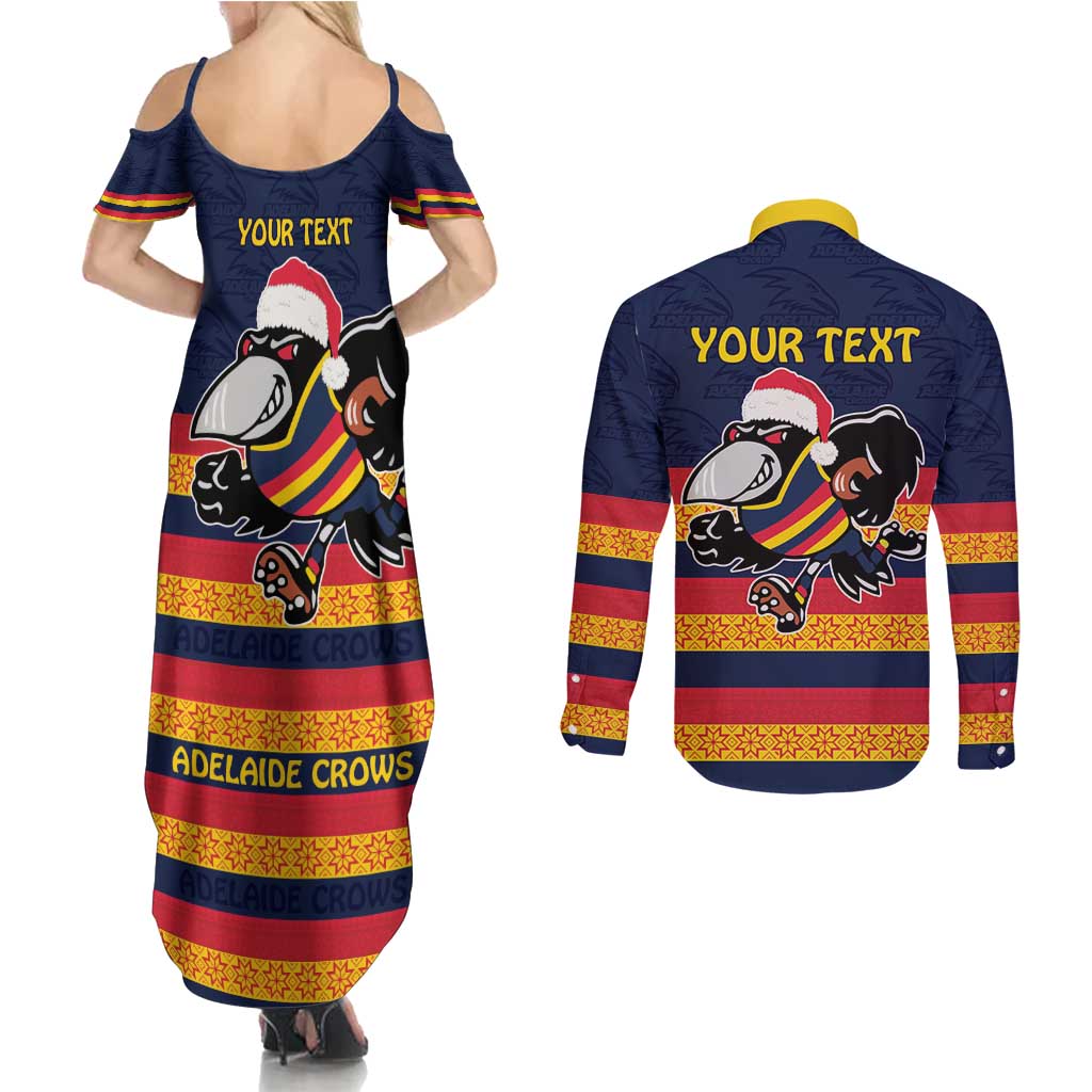 AFL Adelaide Christmas Personalised Couples Matching Summer Maxi Dress and Long Sleeve Button Shirt with Crows Mascot