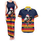 AFL Adelaide Christmas Personalised Couples Matching Tank Maxi Dress and Hawaiian Shirt with Crows Mascot