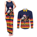 AFL Adelaide Christmas Personalised Couples Matching Tank Maxi Dress and Long Sleeve Button Shirt with Crows Mascot