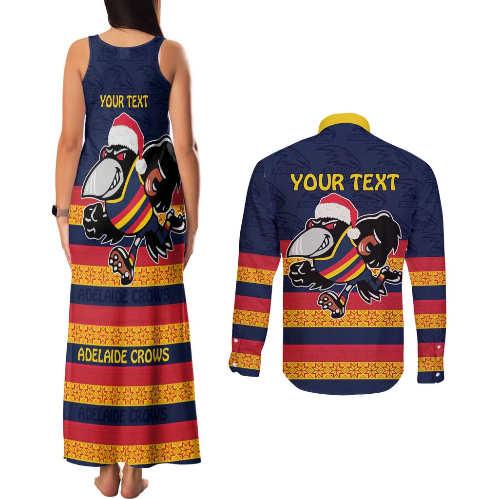 AFL Adelaide Christmas Personalised Couples Matching Tank Maxi Dress and Long Sleeve Button Shirt with Crows Mascot
