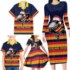 AFL Adelaide Christmas Personalised Family Matching Long Sleeve Bodycon Dress and Hawaiian Shirt with Crows Mascot