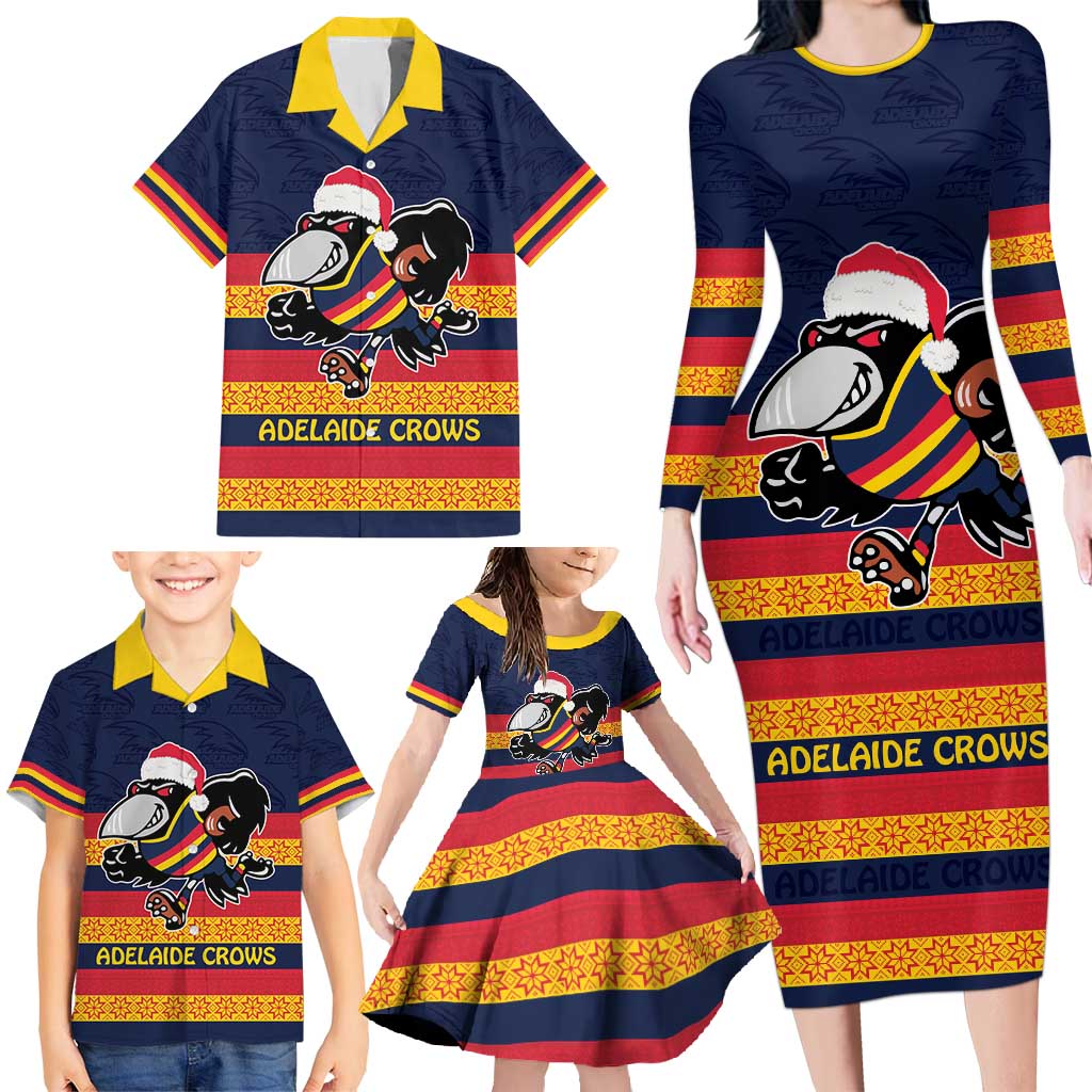AFL Adelaide Christmas Personalised Family Matching Long Sleeve Bodycon Dress and Hawaiian Shirt with Crows Mascot