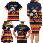 AFL Adelaide Christmas Personalised Family Matching Long Sleeve Bodycon Dress and Hawaiian Shirt with Crows Mascot