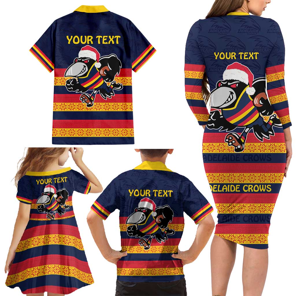 AFL Adelaide Christmas Personalised Family Matching Long Sleeve Bodycon Dress and Hawaiian Shirt with Crows Mascot