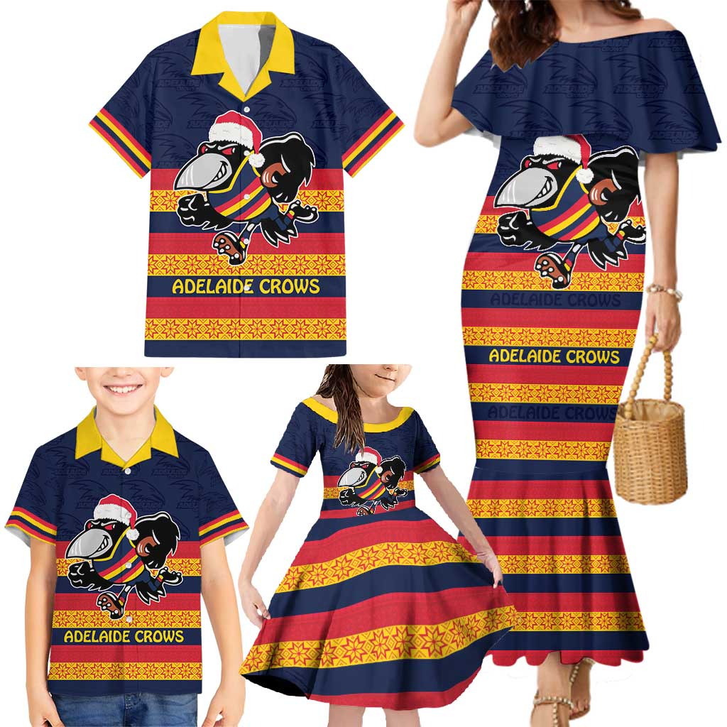 AFL Adelaide Christmas Personalised Family Matching Mermaid Dress and Hawaiian Shirt with Crows Mascot