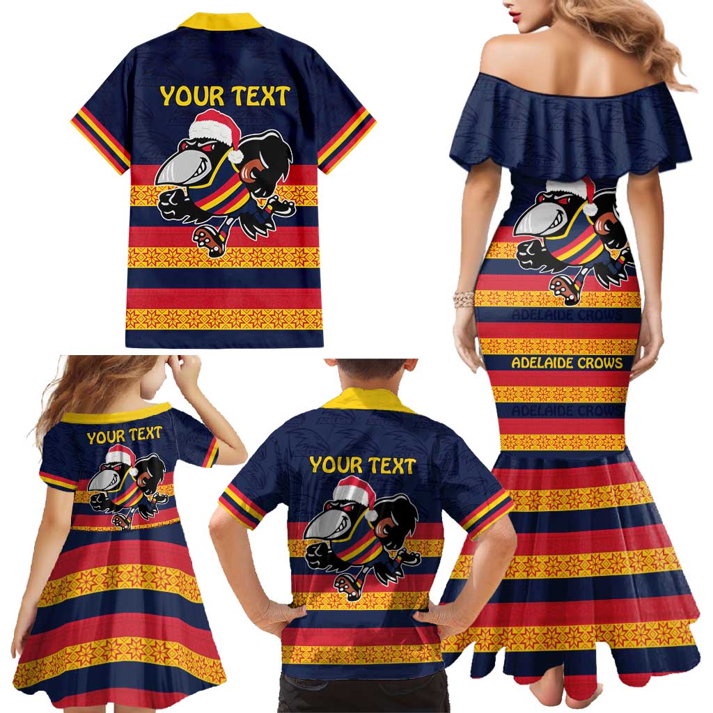 AFL Adelaide Christmas Personalised Family Matching Mermaid Dress and Hawaiian Shirt with Crows Mascot
