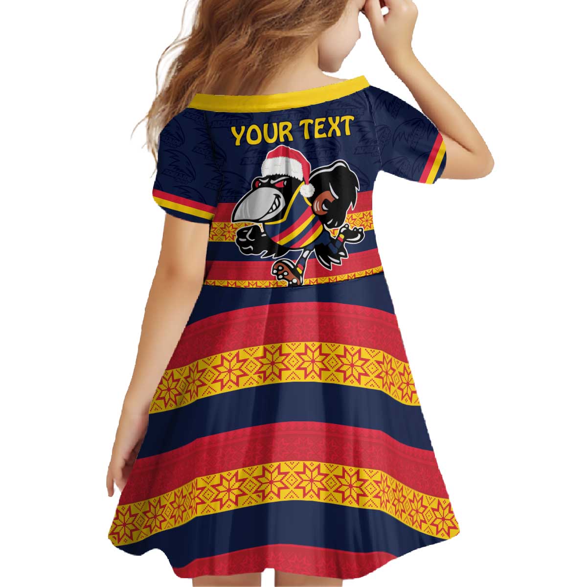AFL Adelaide Christmas Personalised Family Matching Off The Shoulder Long Sleeve Dress and Hawaiian Shirt with Crows Mascot