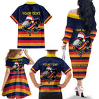 AFL Adelaide Christmas Personalised Family Matching Off The Shoulder Long Sleeve Dress and Hawaiian Shirt with Crows Mascot
