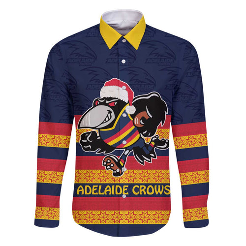 AFL Adelaide Christmas Personalised Family Matching Off The Shoulder Long Sleeve Dress and Hawaiian Shirt with Crows Mascot
